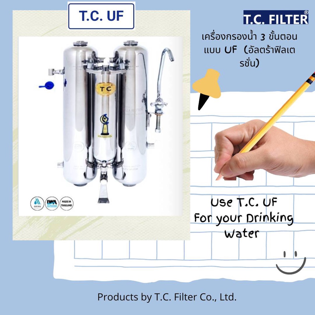 T.C. Filter เครื่องกรองน้ำ 3 ขั้นตอน แบบมี UF รุ่น T.C. UF เครื่องกรองน้ำสแตนเลส