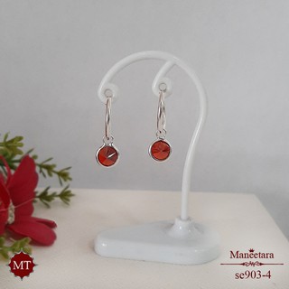 MT ต่างหูห่วงเงินแท้ ตุ้งติ้ง CZ สีแดง Solid 925 Sterling Silver Earrings (se903-4) MT Jewelry มณีธารา