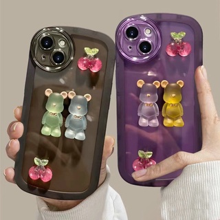 Cute Casing For IPhone 6 6s 7 8 Plus X Xr Xs XsMax 6+ 6s+ 7+ 8+ 12 Mini Candy Colors Crystal Cherry Bear Round Lens Protection Airbag Shockproof Tpu Clear Soft Phone Case NKS 05