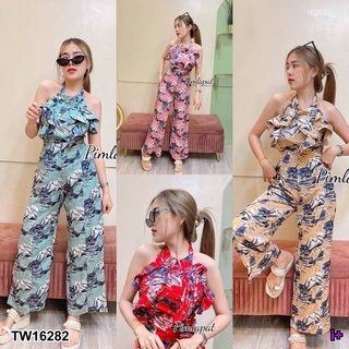 TwinsShopVip💗พร้อมส่ง TW16282 Set 2 ชิ้น เสื้อเปิดหลัง + กางเกงขายาว