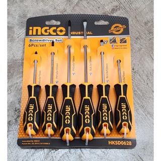 Ingco ชุดไขควง ปากแบน + ปากแฉก 6 ตัวชุด  แกนกลม ปลายแม่เหล็ก รุ่น HKSD0628  6 pcs screwdriver