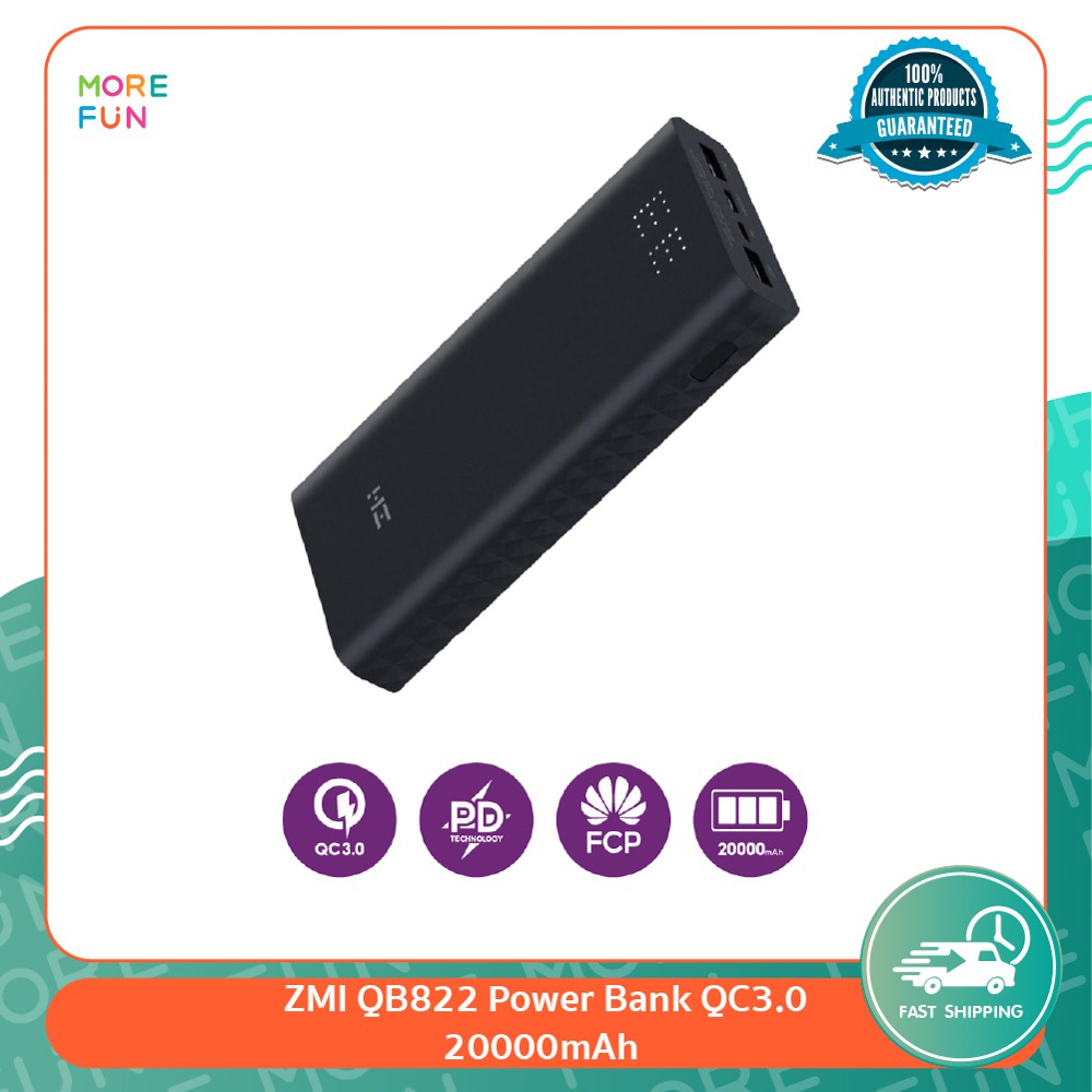 [ พร้อมส่ง ] ZMI QB822 Power Bank QC3.0 20000mAh Dark Grey - รองรับชาร์จเร็ว QC3.0/PD/FCP ชาร์จพร้อมกันได้ถึง 3 อุปกรณ์