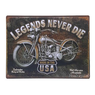 ป้ายสังกะสีวินเทจ Harley Davidson Legends Never Die (ปั๊มนูน), ขนาด 30x40 ซม