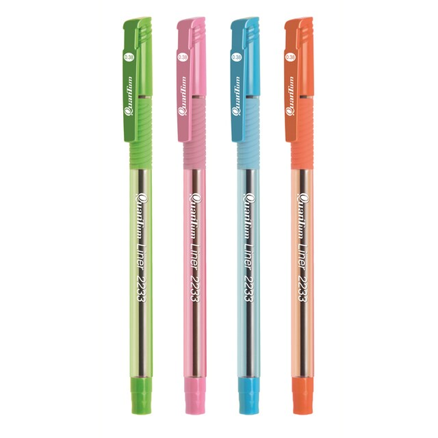ปากกาลูกลื่น 0.38 มม. ควอนตั้ม รุ่น Liner 2233 หมึกสีน้ำเงิน ด้ามคละสี