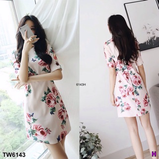 TwinsShopVip💗พร้อมส่ง TW6143 เดรสดอกกุหลาบเดรสสั้น short rose flower dress