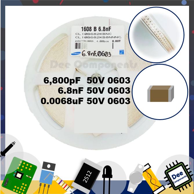 0.0068uF 6.8nF 6800pF 0603 ±10% 50V  X7R CL10B682KB8NNNC 2-A2-5 (ขายยกแพ็ค 1 แพ็ค มี 100 ชิ้น)