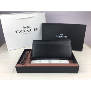 COACH F74809 กระเป๋าสตางค์ / กระเป๋าสตางค์ผู้ชาย / กระเป๋าสตางค์ยาวผู้ชายซิปหนังเรียบ