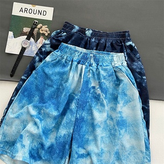 Summer New Women High Waist Casual Shorts Elastic Waist Loose Oversize Tie-Dye Shorts กางเกงขาสนั้