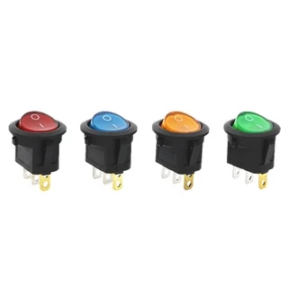 สวิตช์กลม เปิด/ปิด พร้อมไฟ LED DC 12V 20A ขนาด 20 มม. KCD1-5-101EN ON/OFF Round Rocker Toggle Switch Push Button Sw R20