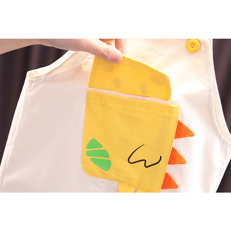 เสื้อยืดลายทางสีรุ้งแขนสั้น ชุดเอี๊ยมกระเป๋ามอนสเตอร์น้อย ชุดระบายอากาศฤดูร้อนสำหรับเด็ก - รูปที่ 6