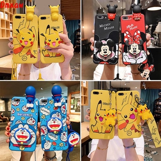 For Samsung Galaxy A6 A8 Plus A7 A9 2018 A750 A9S Phone Case + Lanyard +Holder Cartoon Cute Soft TPU Doraemon Mickey Minnie Pikachu Back Cover