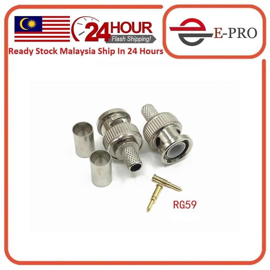 RG59 BNC CRIMP ประเภท COAXIAL CONNECTOR ปลั๊กชายสําหรับกล้องวงจรปิด RG59 CABLE