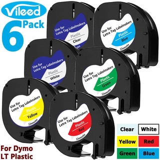 [สต็อกประเทศไทย]6 Pack Multicolor LT Plastic Label Tape for DYMO LetraTag Labeler 12mm Clear White Yellow Red Green Blue