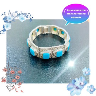 Marcasite Jewelry Bracelet-ONYX#สร้อยข้อมือเงินแท้ประดับมาร์คาไซท์(marcasite)&amp;เทอร์ควอยซ์(Turquoise)