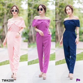 TwinsShopVip💗พร้อมส่ง TW4288 จั้มสูทขายาวเปิดไหล่ Off-the-shoulder long-sleeved jumpsuit