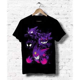 【cotton Tshirts👕】เสื้อยืดแฟชั่นผู้ชายคอกลมผ้าฝ้ายสีดําพิมพ์ลาย Pokemon Go Gengar