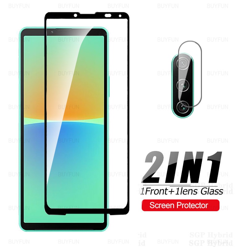 2-in-1 กระจกนิรภัยแบบเต็มหน้าจอ + เลนส์ป้องกันฟิล์มสําหรับ Sony Xperia 10 5 1 VI v iv 5v Xperia10 Xperia1 ii III iv