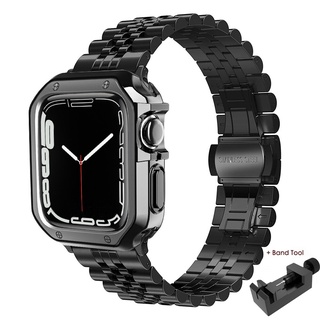 สายนาฬิกาข้อมือสเตนเลส พร้อมเคส สําหรับ apple Watch 8 7 6 SE 5 4 3 2 1 41 มม. 45 มม. 38 มม. 42 มม. 40 มม. 44 มม. 41 มม. 45 มม.