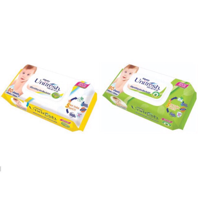 (ไม่มีกลิ่น) Unifresh Green ผ้าเช็ดทําความสะอาดเปียกสารสกัดจากว่านหางจระเข้ 80 แผ่น