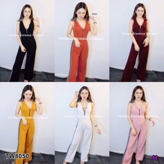 TwinsShopVip💗พร้อมส่ง TW8050 Jumpsuit จั๊มสูทยาวคอปก