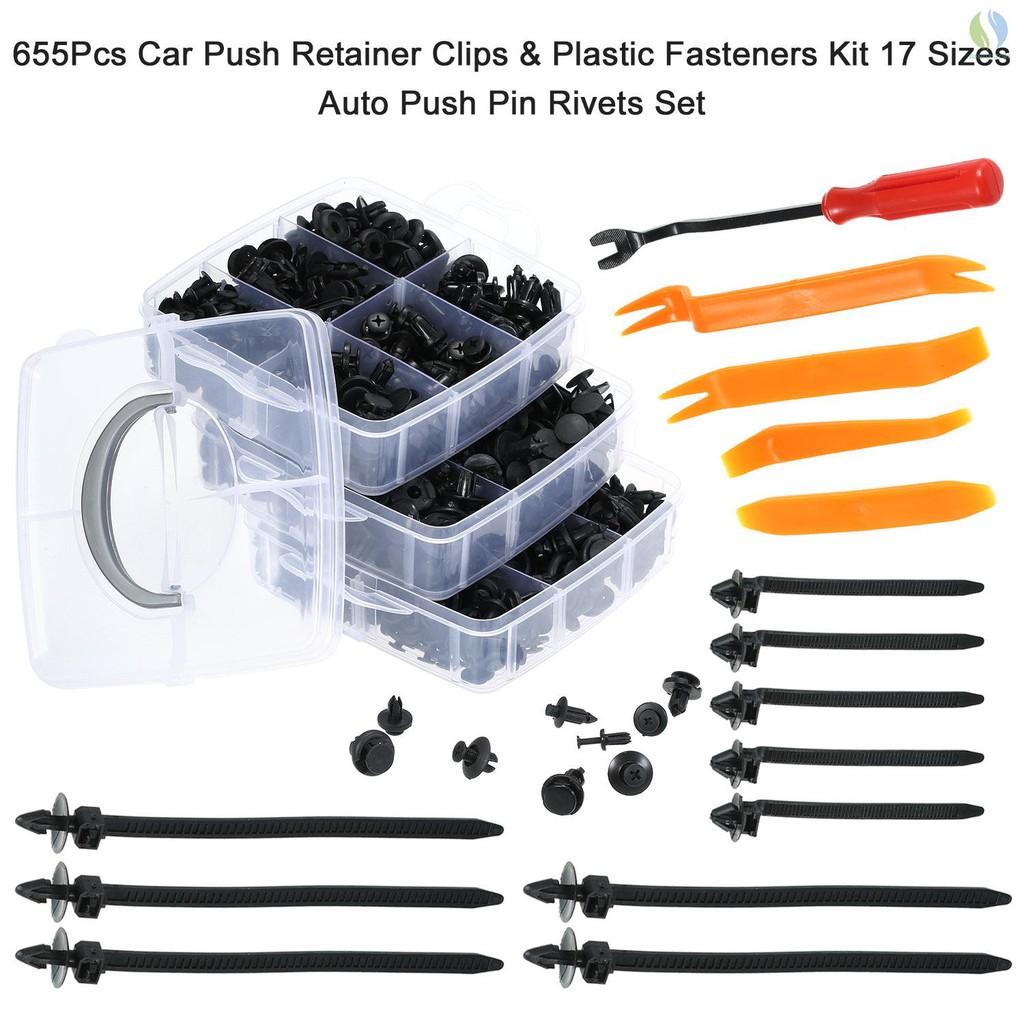 655pcs Car Push Retainer Clips And Plastic Fasteners Kit 17 Sizes Auto Push Pin Rivets Set 0122