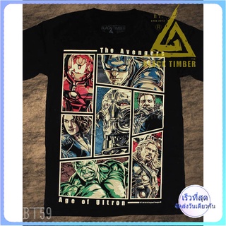 BT  Avengers Ironman Hulk เสื้อยืด สีดำ Black Timber T-Shirt ผ้าคอตตอน สกรีนลายแน่น S M L XL XXL