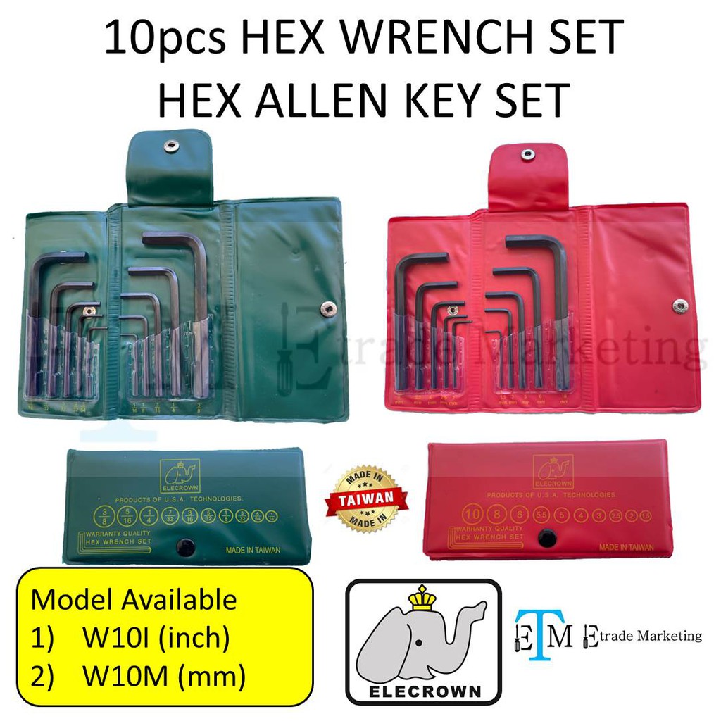 ELECROWN HEX WRENCH SET HEX ALLEN KEY SET mm & นิ้ว (MADE IN TAIWAN)