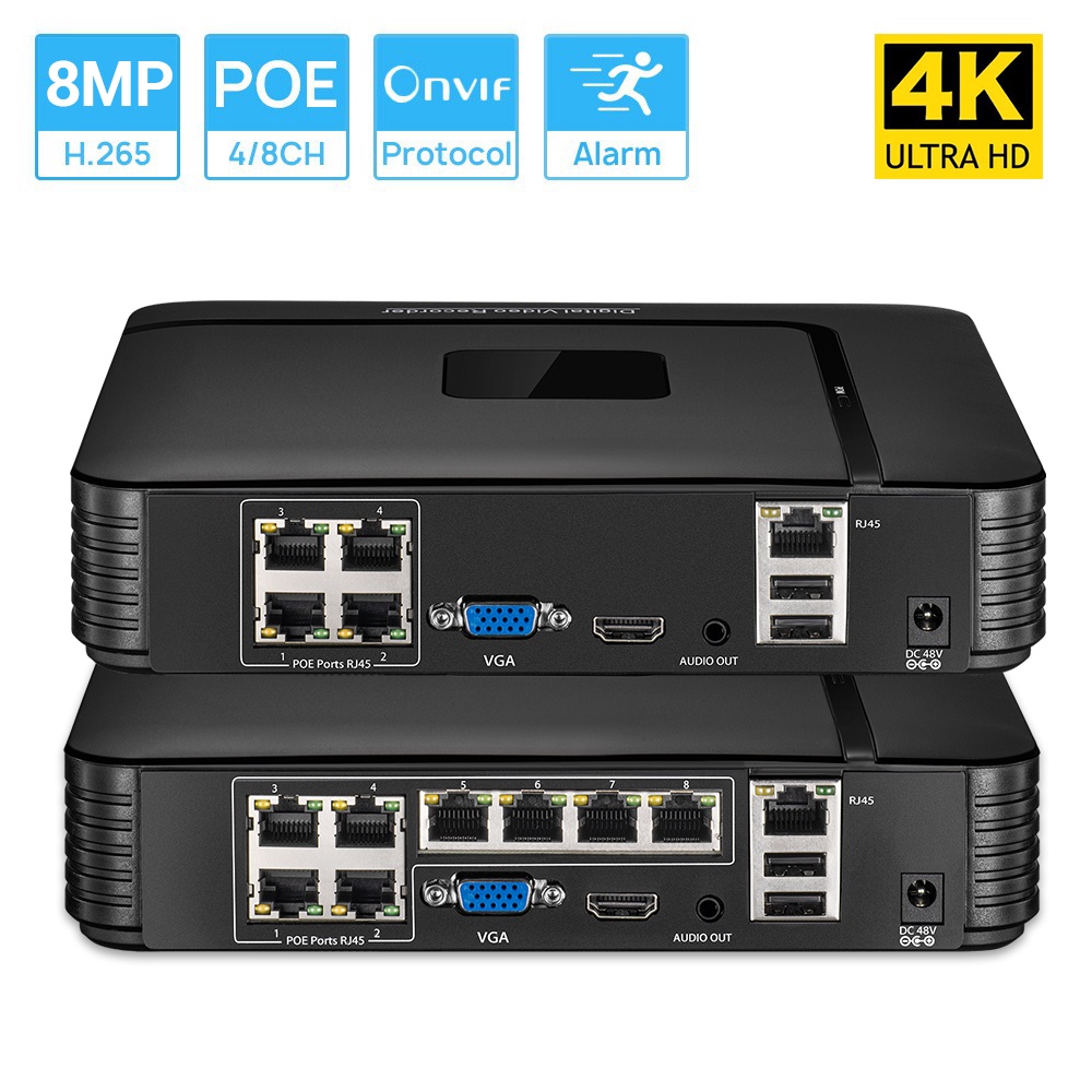 Hamrol 4CH/8CH 8MP 4K POE 48V NVR AI Face Detect for H.265/H.264 POE IP Camera CCTV System Video Recorder