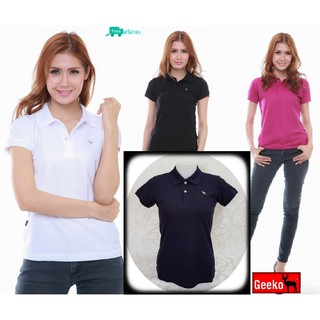 เสื้อโปโล ( Polo Shirt )แบรนด์ Geeko ตรากวาง สีพื้นหญิง สีกรม( เข้ม ) Gkc - 41W