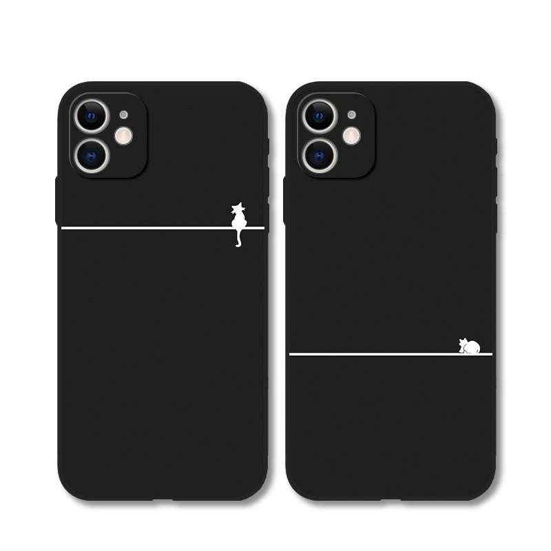 เคสโทรศัพท์มือถือ ลายการ์ตูนแมวน่ารัก สีดํา สําหรับ IPhone 12 14 15 Pro Max 13 mini 11 Pro Xs Max Xr 5S SE2 6S 7 8 Plus X