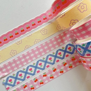 GaLiCiCi Tape เกาหลี ins เชอร์รี่และกระดาษเทป/สาวหัวใจตาข่ายเทป DIY วัสดุตกแต่งสติกเกอร์