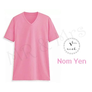 เสื้อยืดสีพื้น เสื้อคอวี เสื้อยืดคอวี T-Shirt ผ้าCotton (สีชมพูเข้ม)