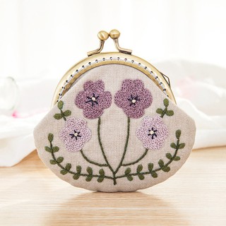 EB51 ชุดอุปกรณ์ปักผ้า DIY ครบเซ็ท กระเป๋า Pouch ใส่เหรียญขนาดเล็ก ลายดอกไม้