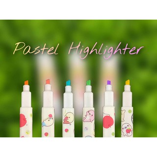 ควอนตั๊มปากกาสีเน้นข้อความ PASTEL HIGHLIGHTER 2 หัว คละสี ลายมาเมะโกมะ (QH799)