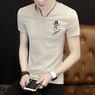 2021ฤดูร้อนใหม่Vแขนสั้นผู้ชายผ้าไหมน้ำแข็งคอTเสื้อยืดแขนสั้นแฟชั่นสไตล์เกาหลีสำหรับผู้หญิง