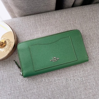 👑ผ่อน0%~แท้100%👑 กระเป๋าสตางค์ สีเขียว Coach F54007 ACCORDION ZIP WALLET