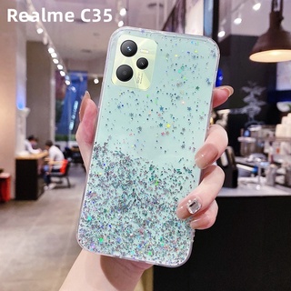 เคสโทรศัพท์มือถือแบบนิ่ม TPU ใส แต่งกลิตเตอร์ดาว ไล่โทนสี หรูหรา สําหรับ OPPO Realme C35 RealmeC35