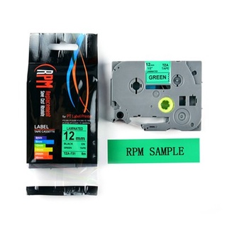 เทปพิมพ์อักษร 12 มม. อักษรดำพื้นเขียว RPM TZA-721