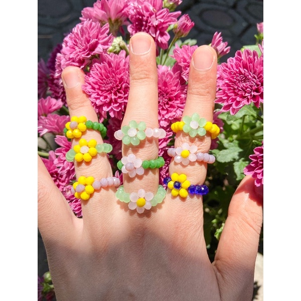 BEADS RING DAISY CZECH RING MNIK DAISY FLOWER BEAD CZECH