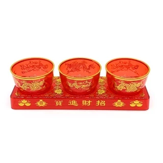 ถ้วยน้ำชา 3-5 ถ้วย พร้อมถาดรอง ชุดน้ำชา ลายมังกร A.