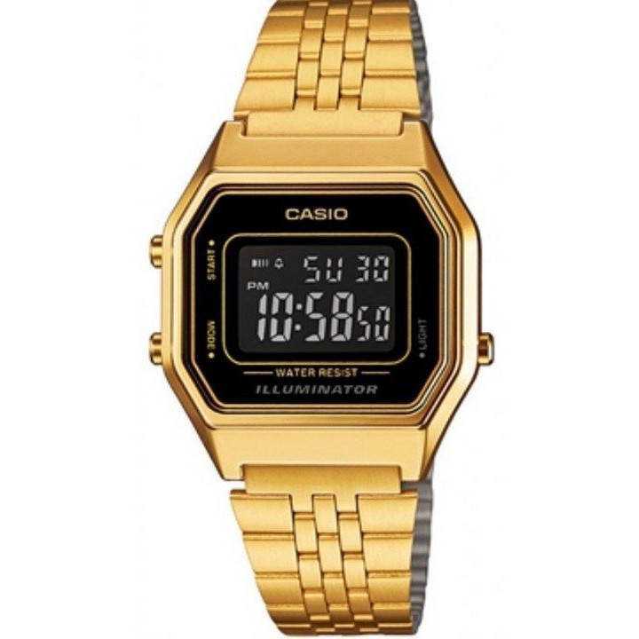 Casio นาฬิกาข้อมือผู้หญิง สายสแตนเลส สีทอง รุ่น LA680WGA,LA680WGA-1B,LA680WGA-1BDF