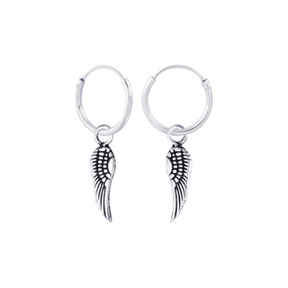 SILVER THAI        925 sterling silver feather hoop earrings ต่างหูแบบห่วงรูปขนนก