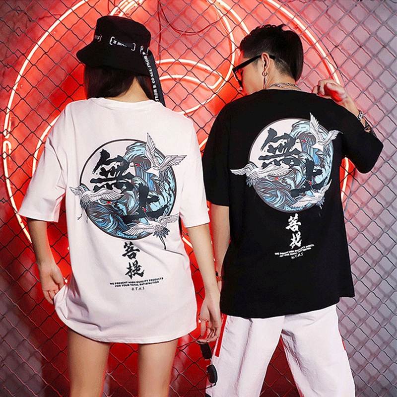 S-8XL ฤดูร้อนแฟชั่นเสื้อสั้นนักเรียนชายหลวมขนาดใหญ่เสื้อยืดแนวโน้มฮิปฮอปถนนโพธิ์คู่แขนสั้นคู่รักชายหญิงฝ้ายผ้าฝ้ายไซส์ใหญ่