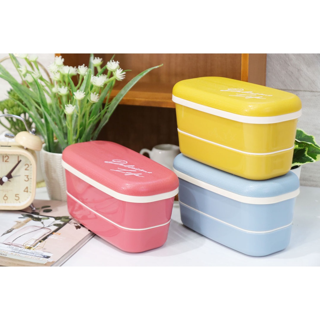 สินค้าญี่ปุ่น กล่องข้าวญี่ปุ่น เบนโตะ กล่องอาหาร ถนอมอาหาร พลาสติก 2 ชั้น JP Quality 320+180ml 8x16x8
