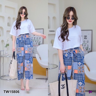 TW15806 Set 2 ชิ้น #สาวอวบ เสื้อครอป คอกลม แขนสั้น เนื้อผ้าคอตตอน + กางเกงขายาว มีกระเป๋าล้วง 2 ข้าง เนื้อผ้า 100D