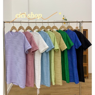 Cicishop(157)มินิเดรสแขนสั้น ทรงปล่อยเนื้อผ้าหนาแน่น สีสันสดใสน่ารักมากก💓