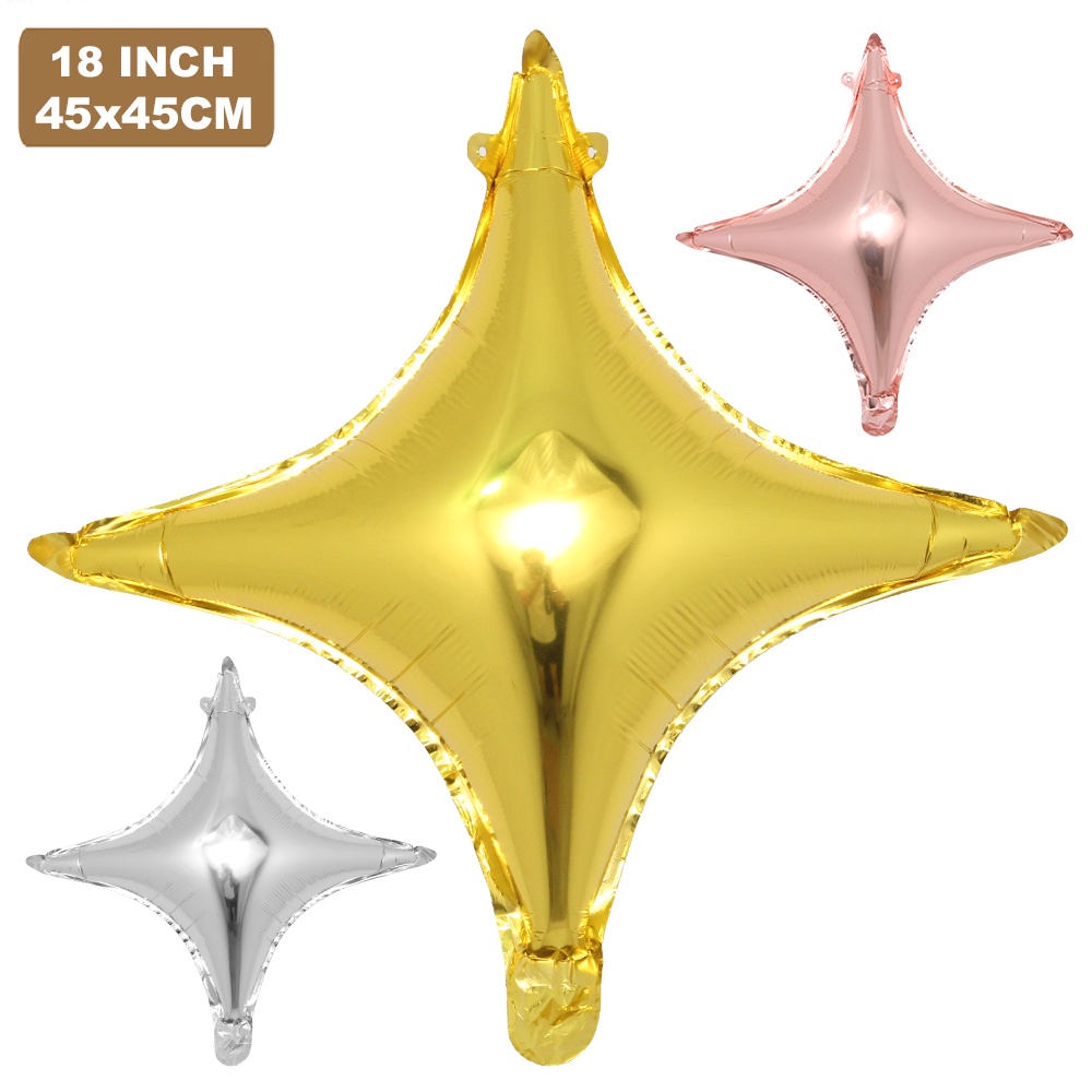ลูกโป่งฟอยล์อลูมิเนียม รูปดาว 4 แฉก ขนาด 18 นิ้ว สําหรับตกแต่งห้อง งานแต่งงาน ปาร์ตี้วันเกิดเด็ก 5 ชิ้น