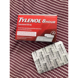 (1 กล่อง = 5 แผง) ไทลินอล Tylenol 8 hour Paracetamol 650mg. พาราเซตามอล เม็ดรี พาราแก้ปวด ลดไข้ ออกฤทธิ์ 8 ชั่วโมง