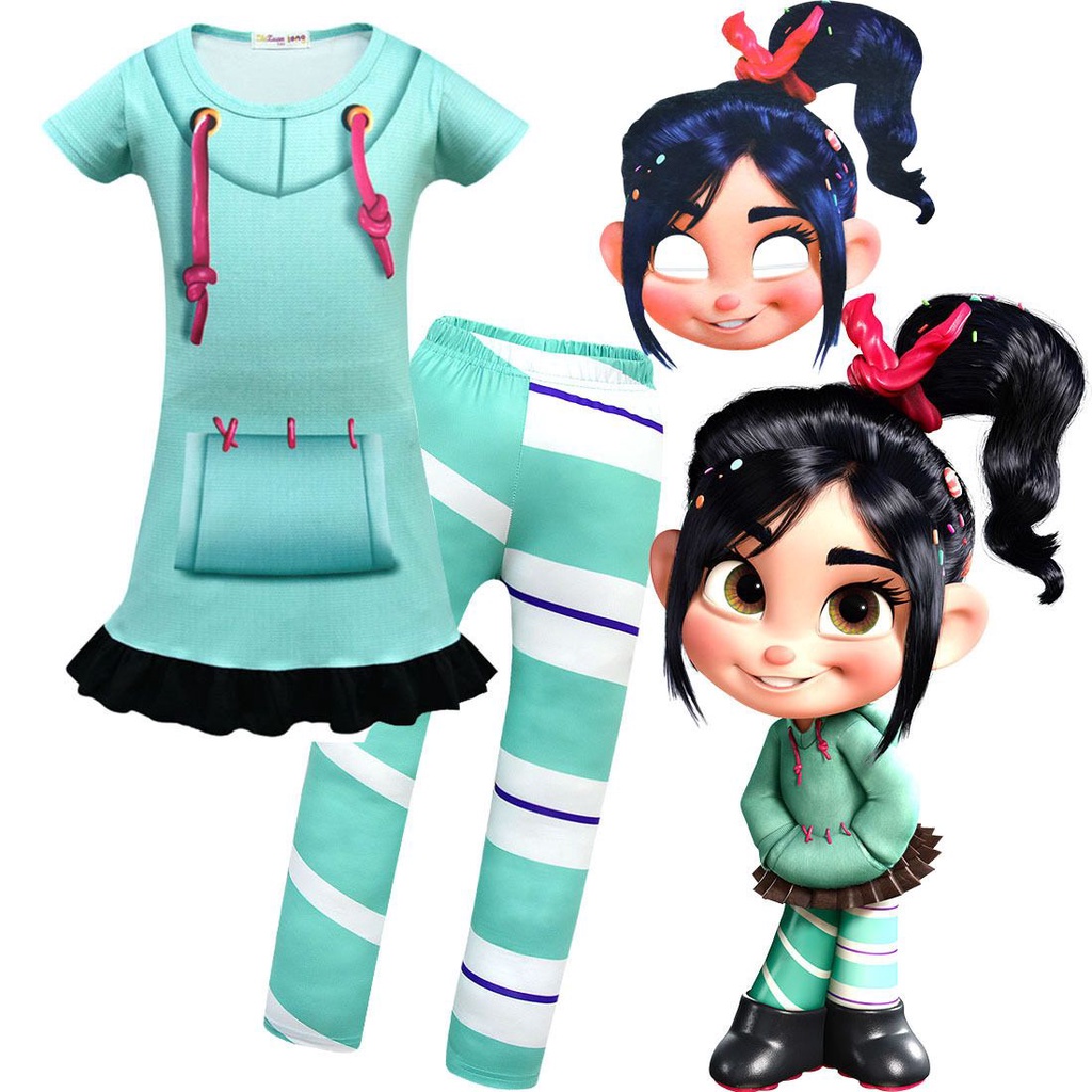 Ralph Wreck-It Girls 2 Vanellope Von Schweetz กระโปรง และกางเกงคอสเพลย์