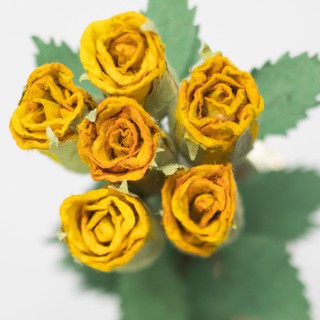 Yellow Bouquet Set of 6 ช่อดอกกุหลาบสีเหลืองทำจากกระดาษมูลช้าง ชุด 6 ดอก